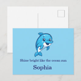 Schattige Gelukkige Blauwe Dolfijn Cartoon Zeeweze Briefkaart