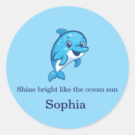 Schattige Gelukkige Blauwe Dolfijn Cartoon Zeeweze Ronde Sticker