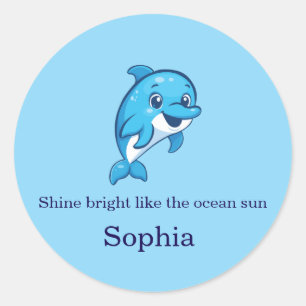 Schattige Gelukkige Blauwe Dolfijn Cartoon Zeeweze Ronde Sticker