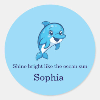 Schattige Gelukkige Blauwe Dolfijn Cartoon Zeeweze Ronde Sticker