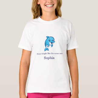 Schattige Gelukkige Blauwe Dolfijn Cartoon Zeeweze T-shirt