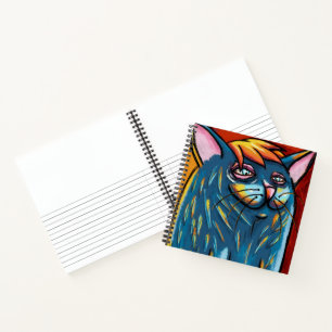 Schattige Gelukkige Blauwe Kat Digitale Oliepastel Notitieboek