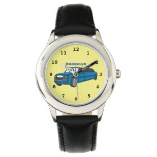 Schattige gelukkige blauwe Limousine cartoon auto Horloge