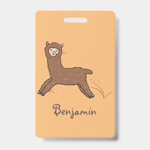 Schattige gelukkige bruine alpaca cartoon badge
