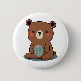 Schattige Gelukkige Bruine Teddibeer Ronde Button 5,7 Cm