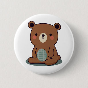 Schattige Gelukkige Bruine Teddibeer  Ronde Button 5,7 Cm