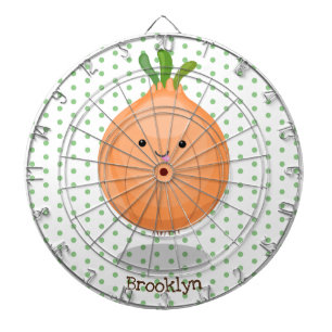 Schattige gelukkige bruine ui groene cartoonillust dartbord