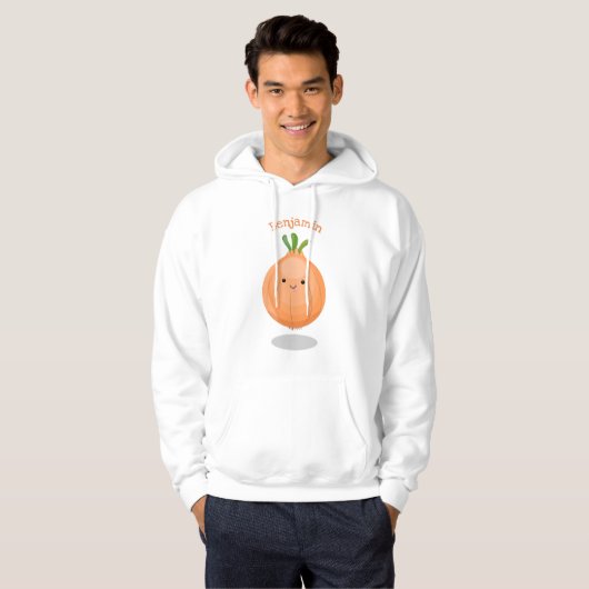 Schattige gelukkige bruine ui groene cartoonillust hoodie (Voorkant volledig)