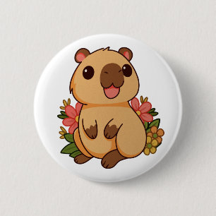 Schattige Gelukkige Capybara Tekening Ronde Button 5,7 Cm