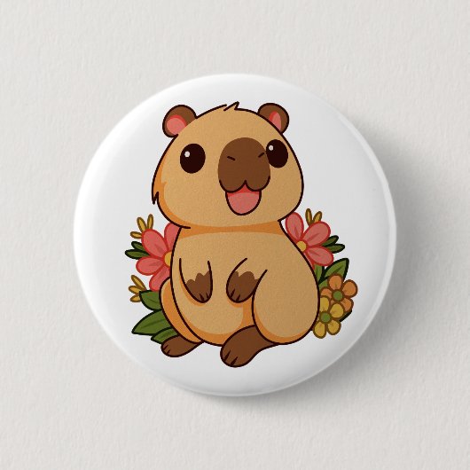 Schattige Gelukkige Capybara Tekening Ronde Button 5,7 Cm (Voorkant)