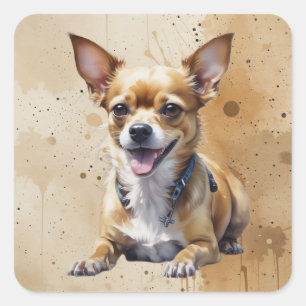 Schattige Gelukkige Chihuahua Hond Dier Huisdier K Vierkante Sticker