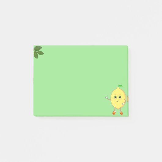 Schattige gelukkige citroen op groen post-it® notes (Voorkant)