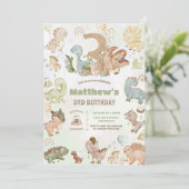 Schattige Gelukkige Dinosauriërs 3e Derde Verjaard Kaart (Staand voorkant)