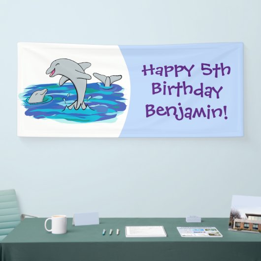 Schattige gelukkige dolfijnen gepersonaliseerde ve spandoek (Beurs)