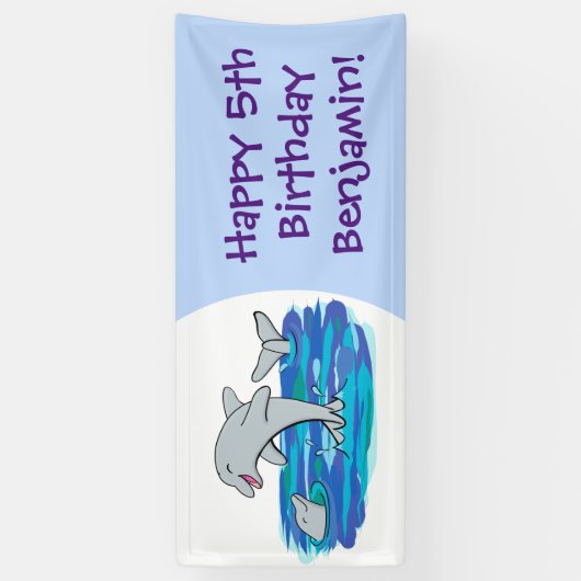 Schattige gelukkige dolfijnen gepersonaliseerde ve spandoek (Verticaal)