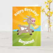 Schattige gelukkige geit cartoon verjaardag kaart (Gele Bloem)