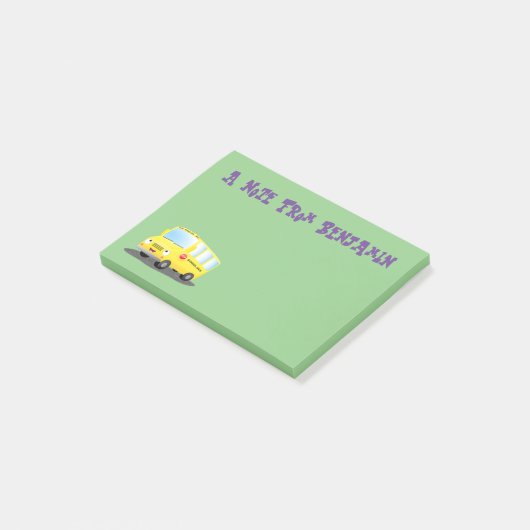 Schattige gelukkige gele schoolbus cartoon post-it® notes (Schuin)