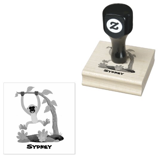 Schattige gelukkige gibbon aap cartoon illustratie rubberstempel (Gestempeld)