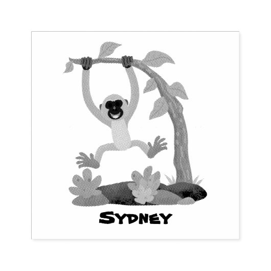 Schattige gelukkige gibbon aap cartoon illustratie rubberstempel (Afrduk)