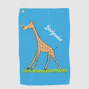 Schattige gelukkige giraffe met vlinder cartoon golfhanddoek