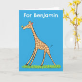 Schattige gelukkige giraffe met vlinder cartoon ve kaart (Gele Bloem)