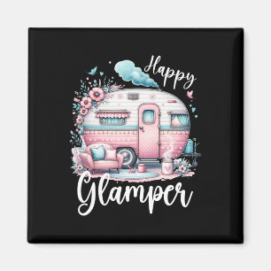 Schattige Gelukkige Glamper Caravan Camping Glampi Magneet