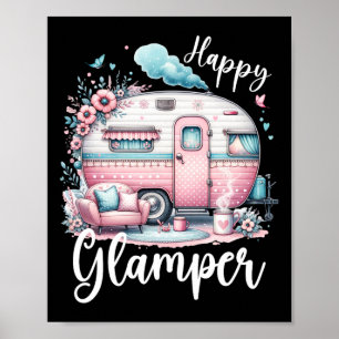 Schattige Gelukkige Glamper Caravan Kamperen Glamp Poster
