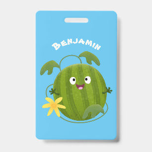 Schattige gelukkige glimlachende watermeloen carto badge