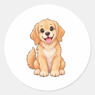 Schattige Gelukkige Golden Retriever – Kawaii Hond Ronde Sticker