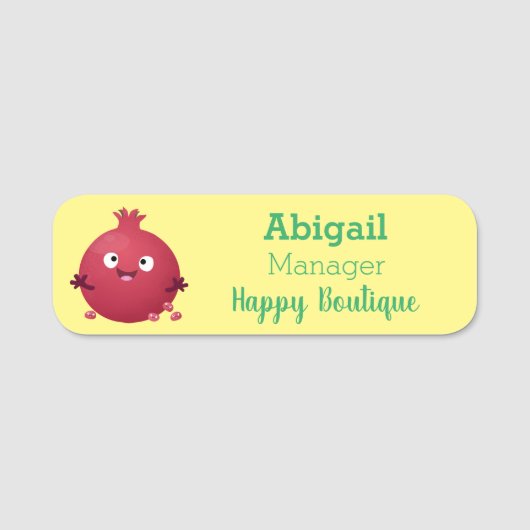 Schattige gelukkige granaatappel fruit cartoon naamplaatje (Voorkant)