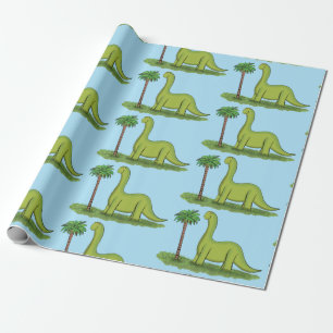 Schattige gelukkige groene brontosaurus dinosaurus cadeaupapier