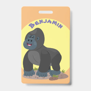 Schattige gelukkige grote gorilla cartoonillustrat badge