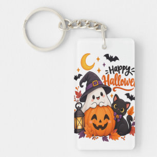 Schattige Gelukkige Halloween Geest Pompoen Zwarte Sleutelhanger