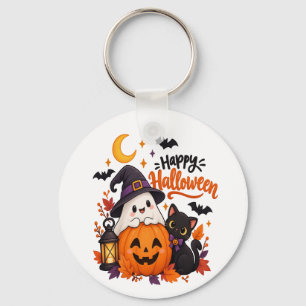 Schattige Gelukkige Halloween Geest Pompoen Zwarte Sleutelhanger