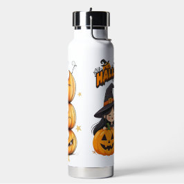 Schattige gelukkige Halloween heks en geest met po Waterfles