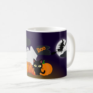 Schattige gelukkige Halloween pompoen en zwarte ka Koffiemok