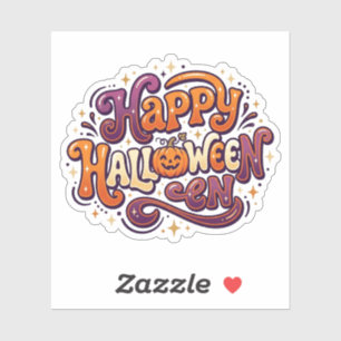 Schattige Gelukkige Halloween Typografie Pompoen R Sticker