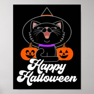 Schattige Gelukkige Halloween Zwarte Kat Poster