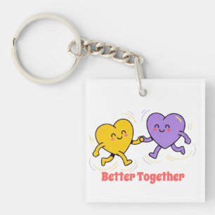 Schattige Gelukkige Hart Vrienden Sleutelhanger