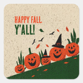 Schattige Gelukkige Herfst Y'all Pompoen Heksenhoe Vierkante Sticker