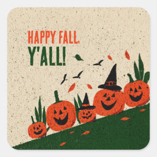 Schattige Gelukkige Herfst Y'all Pompoen Heksenhoe Vierkante Sticker