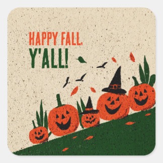Schattige Gelukkige Herfst Y'all Pompoen Heksenhoe Vierkante Sticker