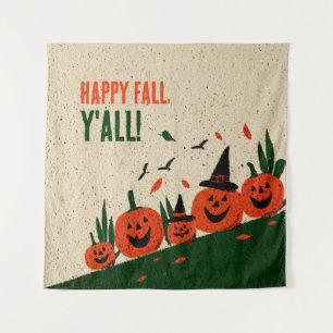 Schattige Gelukkige Herfst Y'all Pompoen Heksenhoe Wandkleed