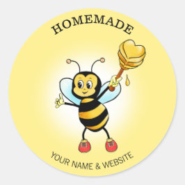 Schattige gelukkige hommel & honingraat op geel ronde sticker