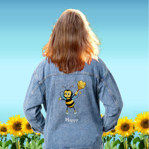 Schattige Gelukkige Honing Bij Cartoon Denim Jacket