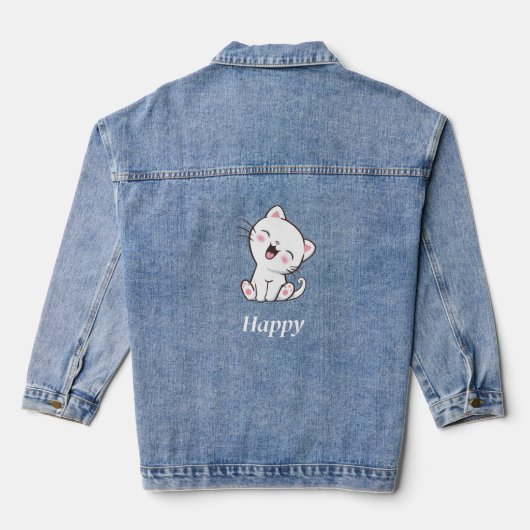 Schattige Gelukkige Kat en Bewerkbare Tekst Denim Jacket (Achterkant)