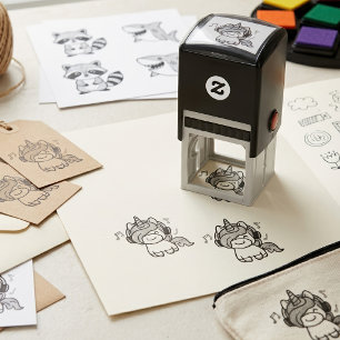 Schattige Gelukkige Kawaii Baby Eenhoorn met Kopte Zelfinktende Stempel