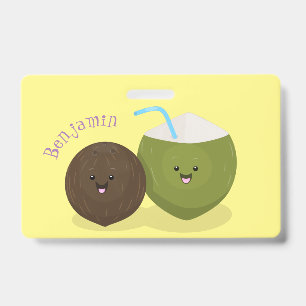 Schattige gelukkige kawaii kokosnoten cartoon illu badge