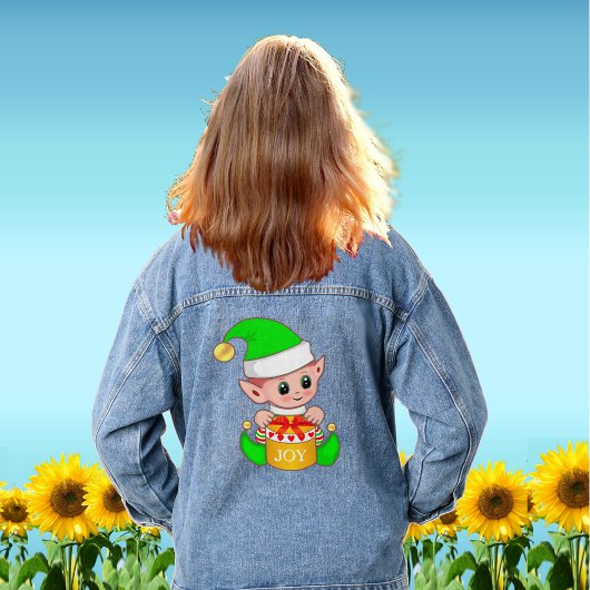 Schattige Gelukkige Kerst Elf Denim Jacket