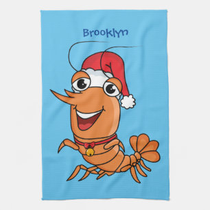 Schattige gelukkige kerstgarnalen cartoonillustrat theedoek